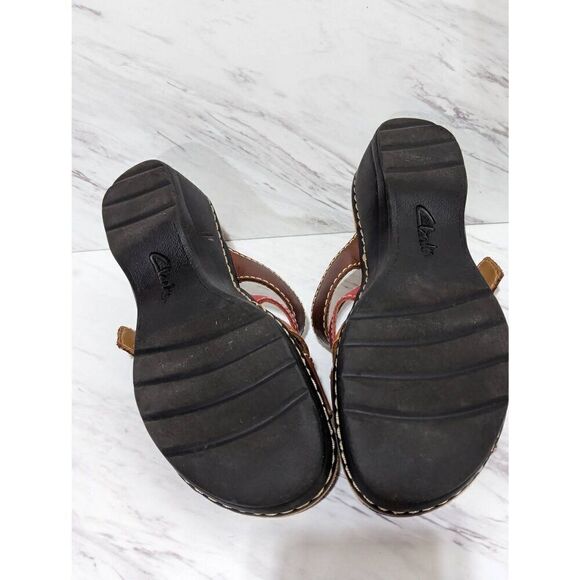 Clarks Women's Brown Soft Step Strappy Wedge Leather Comfort Sandals Size 7 - Picture 2 of 5